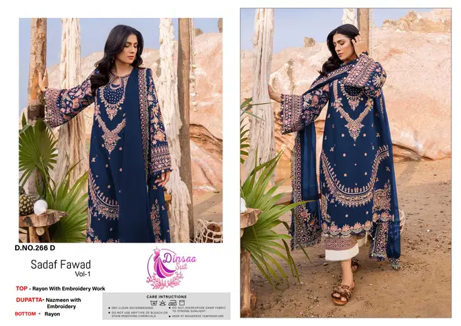 Sadaf Fawad Vol 1 By Dinsaa Rayon Embroidery Pakistani Suits Wholesale Price In Surat
